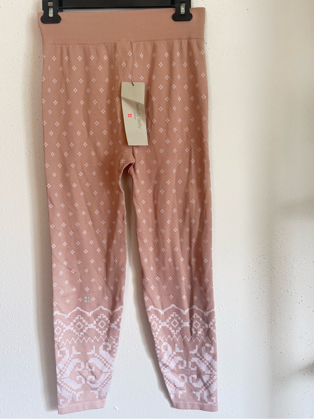 Sweaty Betty Blush Pink Knit Leggings with White Dot Motif
